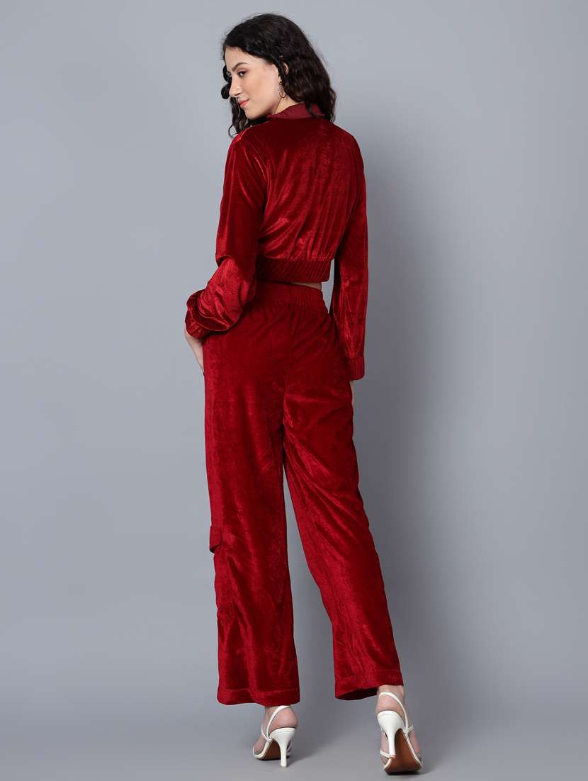 women maroon solid top and trouser co-ord set - 20852891 - Standard Image - 2