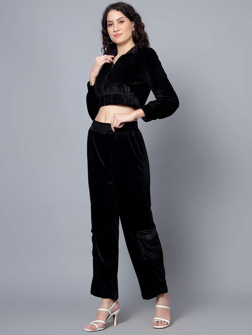 women black solid top and trouser co-ord set