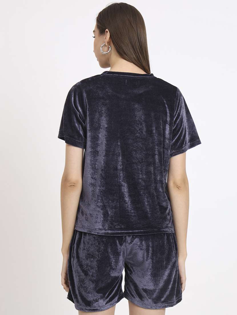 solid grey velvet top & shorts coord set - 20852898 - Standard Image - 2