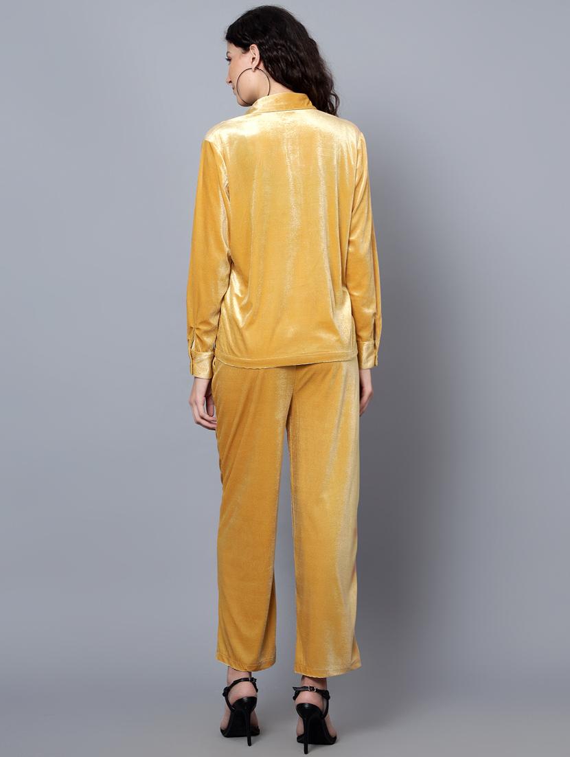 women gold solid shirt and trouser co-ord set - 20852902 - Standard Image - 2
