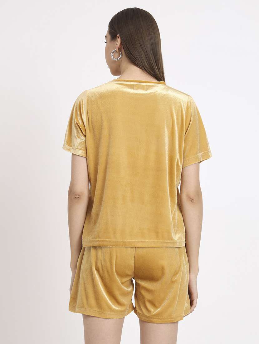 women gold solid top and shorts co-ord set - 20852903 - Standard Image - 2