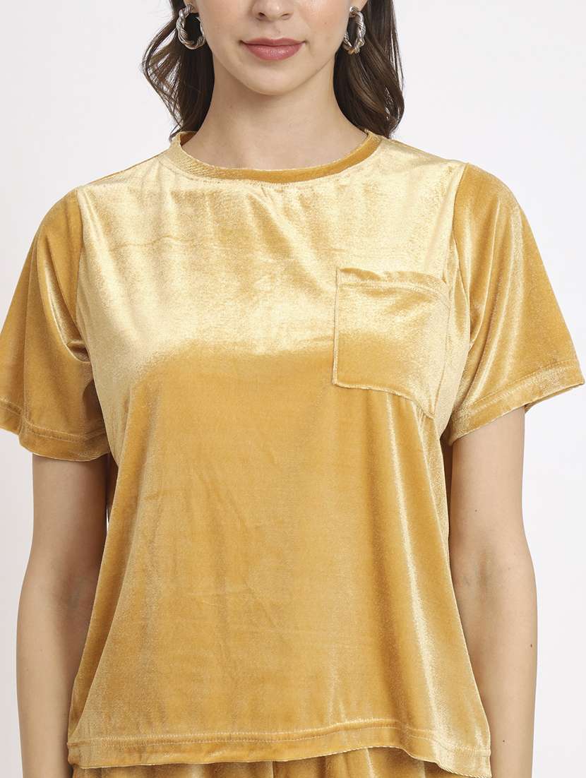 women gold solid top and shorts co-ord set - 20852903 - Standard Image - 7