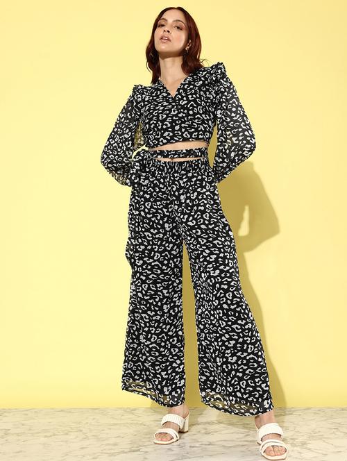 women black printed top and trouser co-ord set - 20852906 - Standard Image - 0