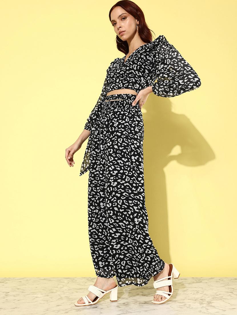 women black printed top and trouser co-ord set - 20852906 - Standard Image - 2