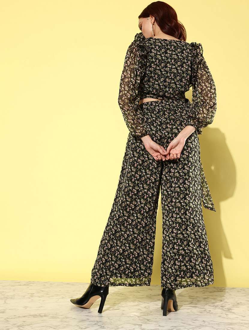 black floral printed chiffon top & palazzo coord set - 20852908 - Standard Image - 2
