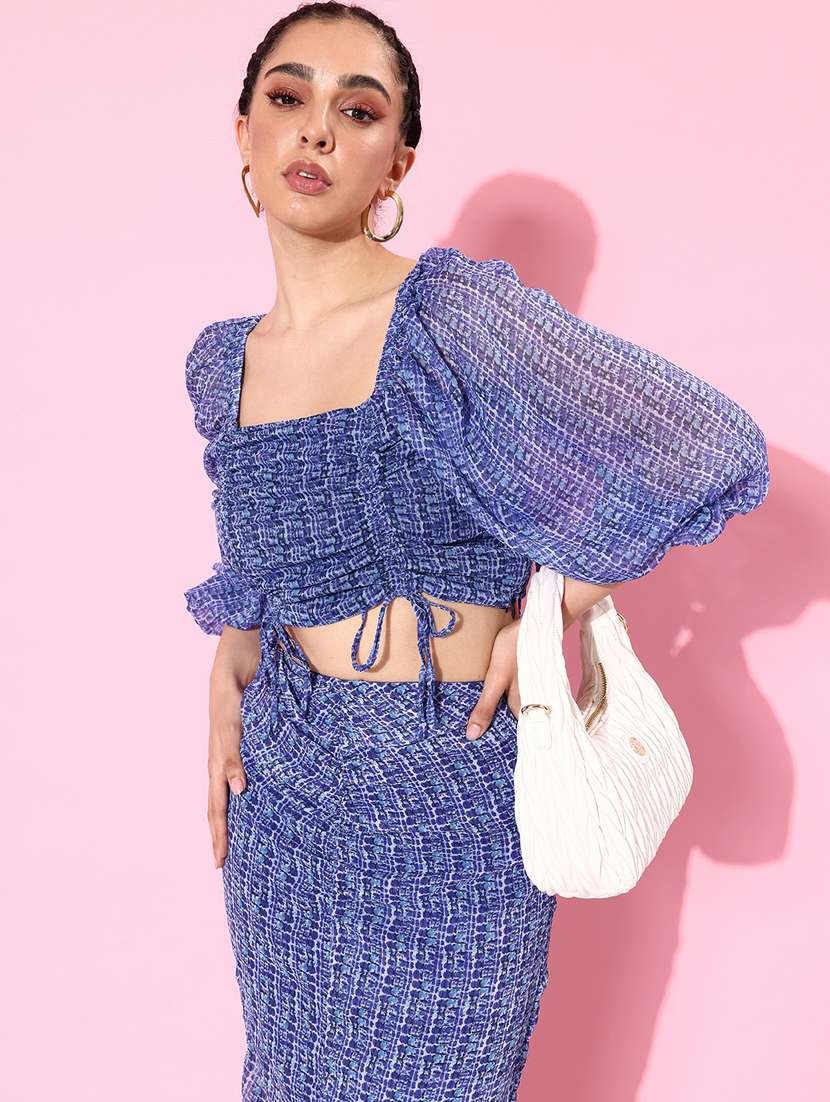 women blue printed top and skirt co-ord set - 20852909 -  Standard Image - 2