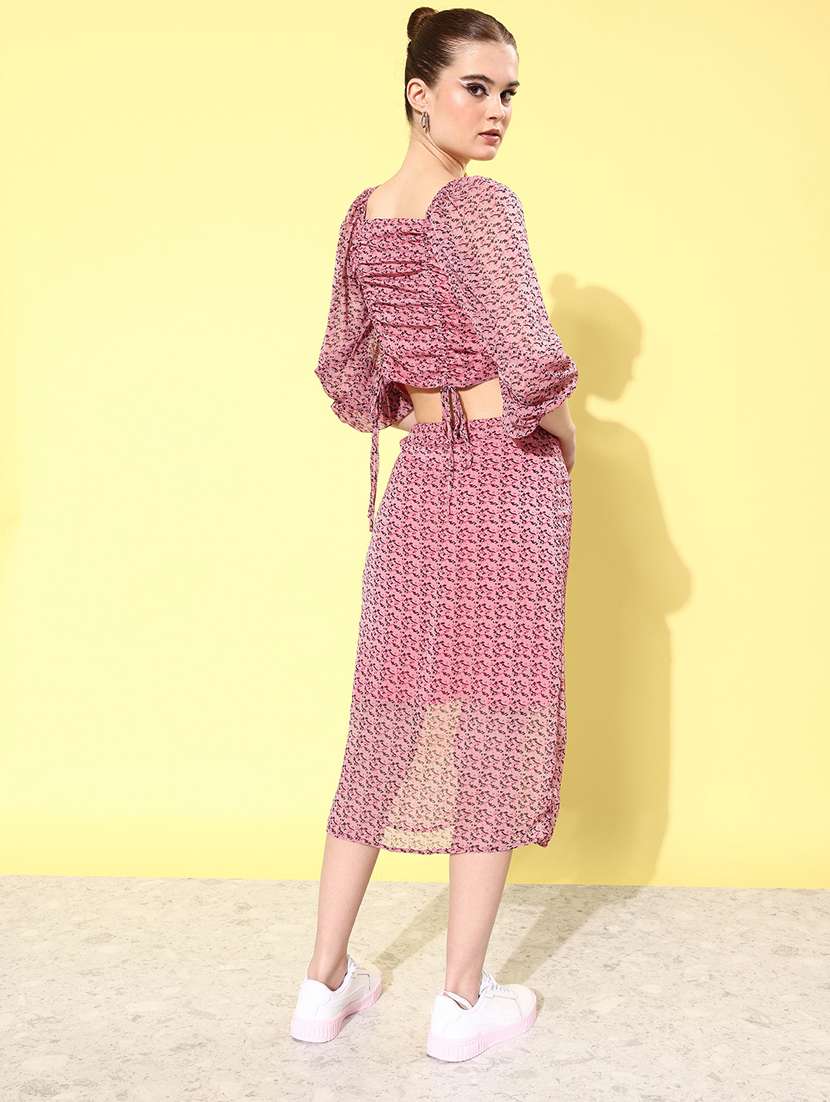 pink printed detailed top & skirt set - 20852911 - Standard Image - 2