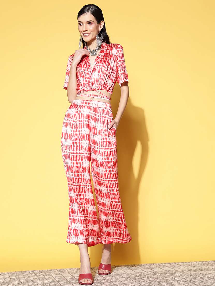 red printed detailed top & palazzo set