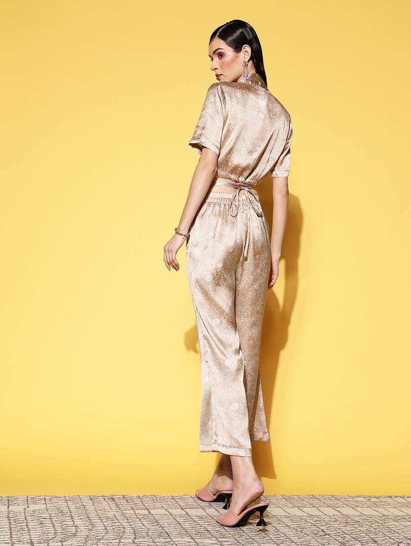 women gold printed top and trouser co-ord set - 20852914 -  Standard Image - 2