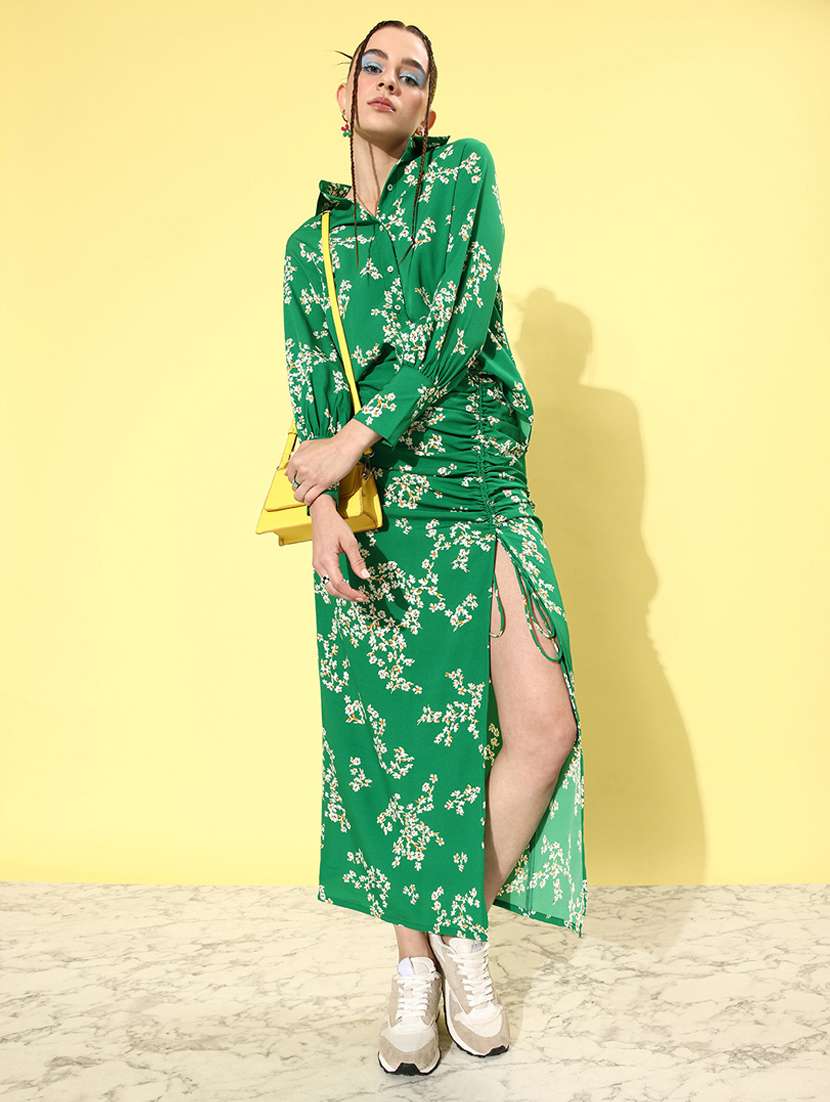 women green floral printed top and trouser co-ord set