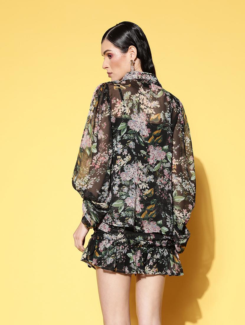 women black floral printed top and skirt co-ord set - 20852922 - Standard Image - 2