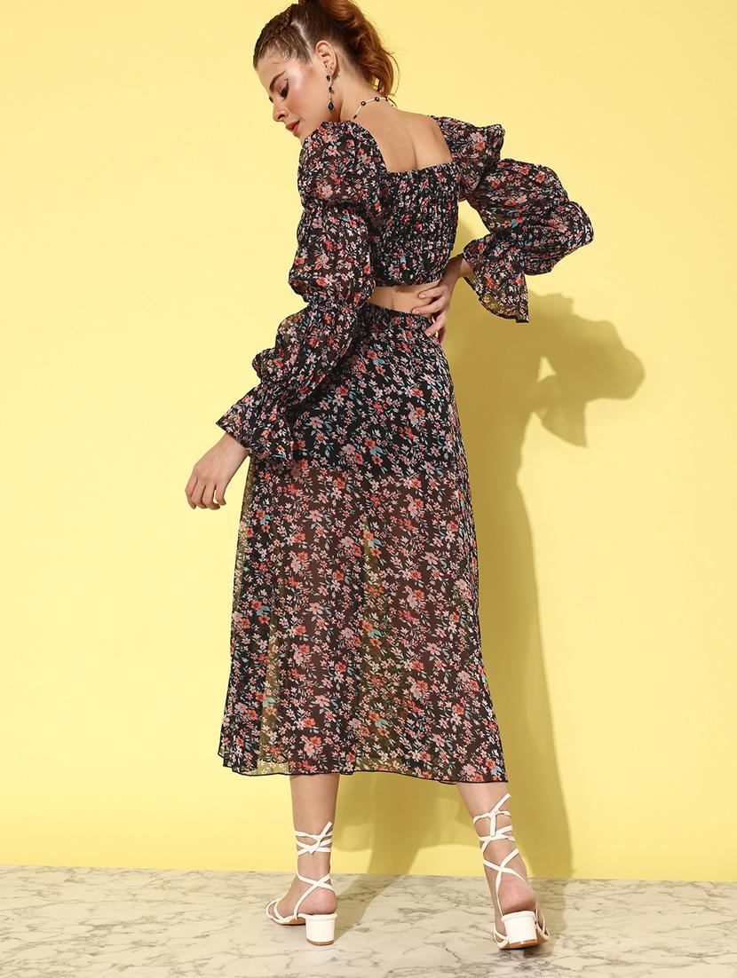 women black floral printed top and skirt co-ord set - 20852928 - Standard Image - 2