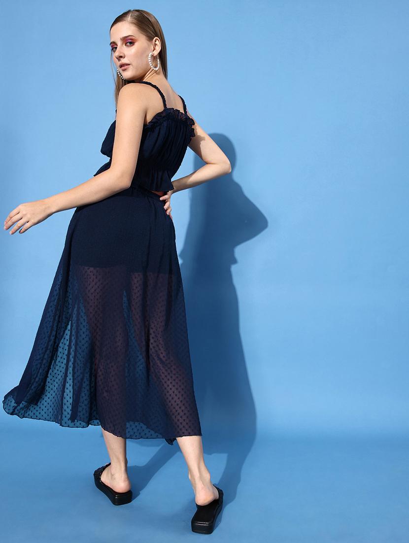 navy blue self design top & skirt coord set - 20852935 - Standard Image - 2