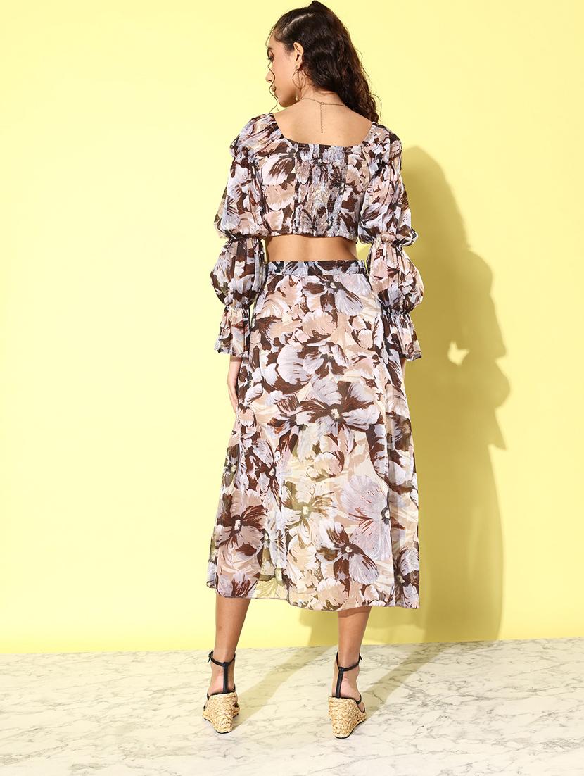 brown floral printed top & skirt coord set - 20852943 - Standard Image - 2