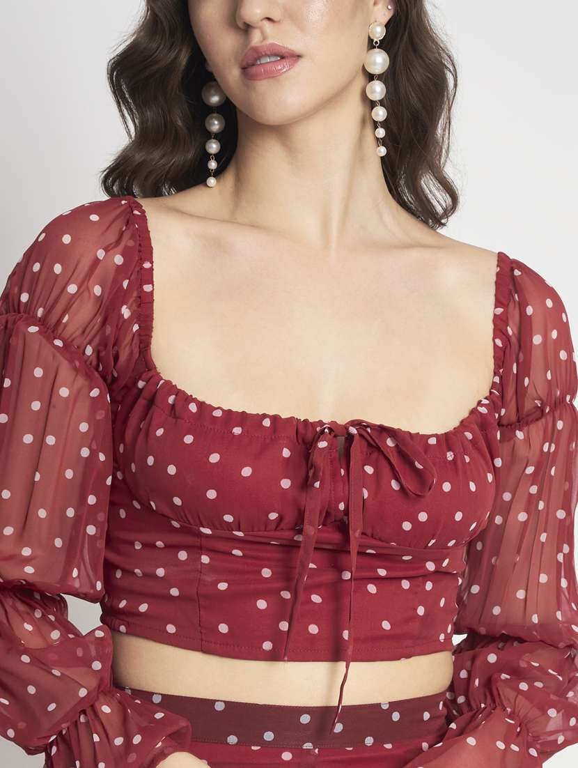 maroon printed top & skirt coord set - 20852944 - Standard Image - 2