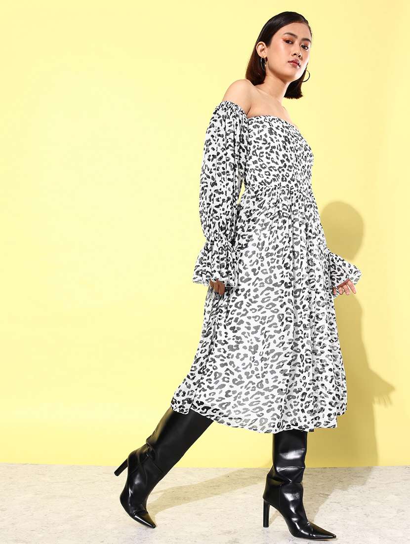 women white animal printed fit & flare dress