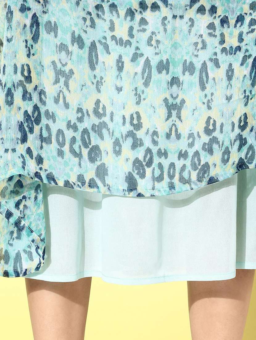 Women Light Blue Animal Printed Fit & Flare Dress