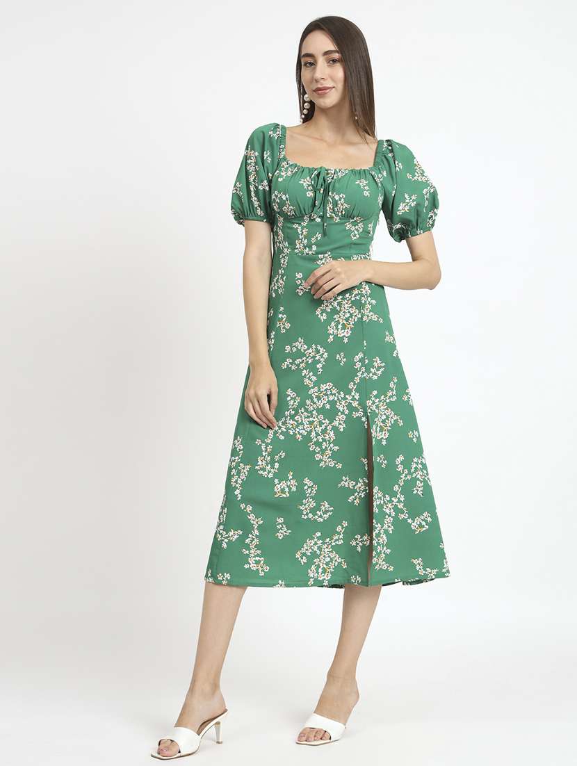 women green floral printed a-line dress