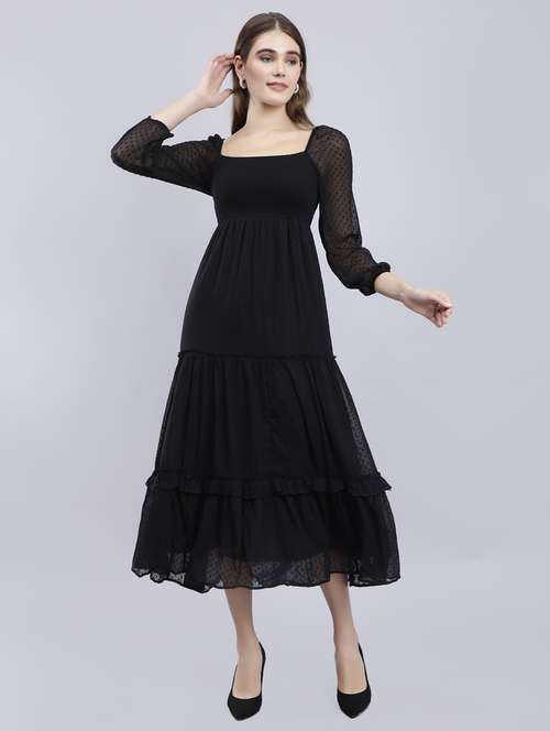 women navy blue self-designed fit & flare dress - 20852969 - Standard Image - 0