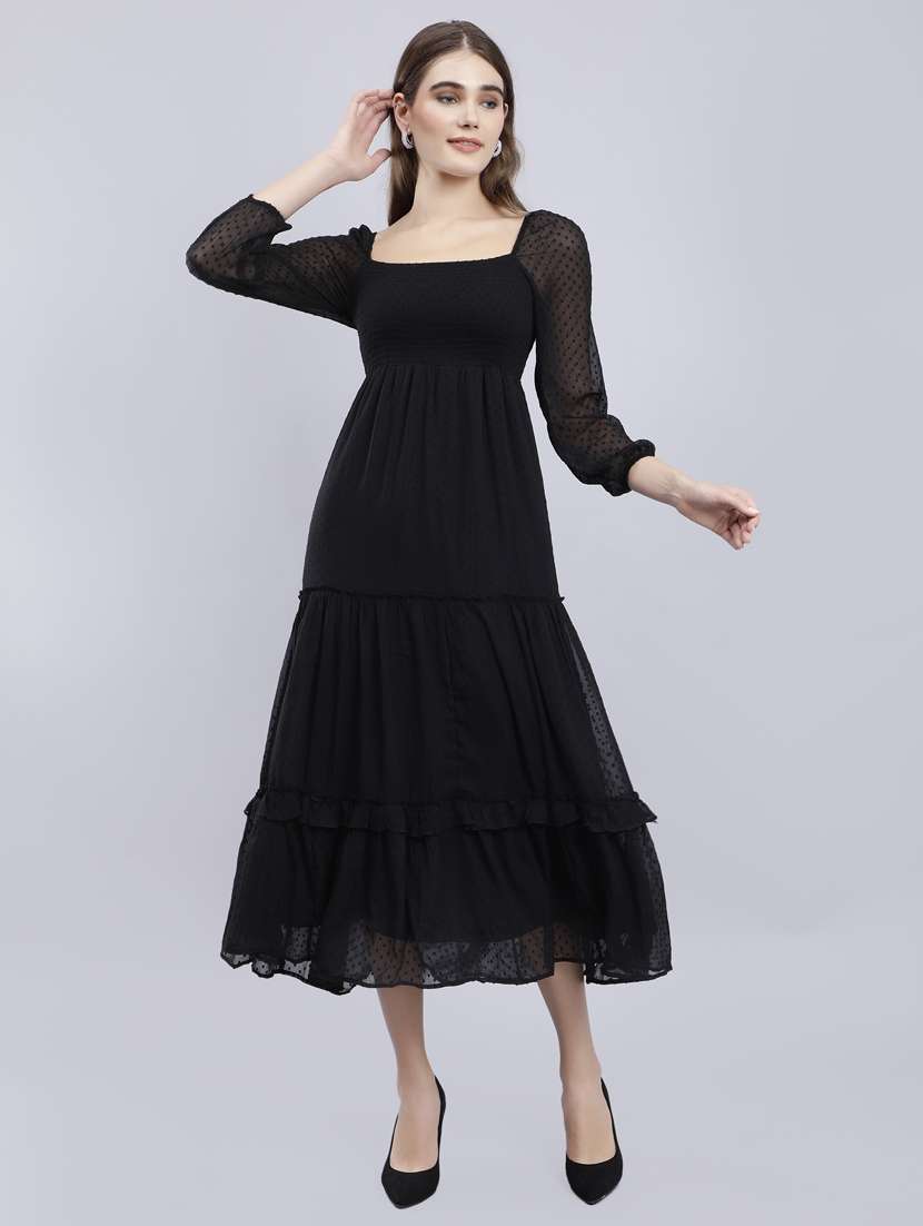 women navy blue self-designed fit & flare dress - 20852969 - Zoom Image - 0