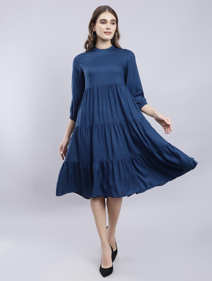 women blue solid fit & flare dress - 20852982 - Zoom Image - 0