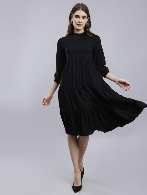 women black solid fit & flare dress - 20852986 -  Standard Image - 0