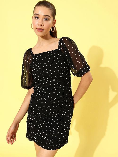 women black polka dot printed bodycon dress - 20853010 - Standard Image - 0