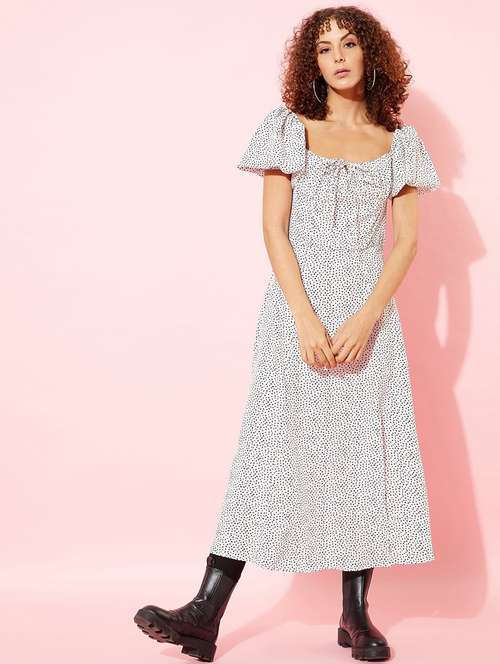 women black polka dot printed a-line dress - 20853023 - Standard Image - 0