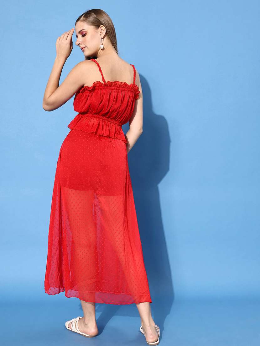 women red self-designed top and skirt co-ord set - 20853028 -  Standard Image - 2