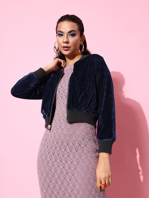 women blue solid summer jacket - 20853031 -  Standard Image - 0