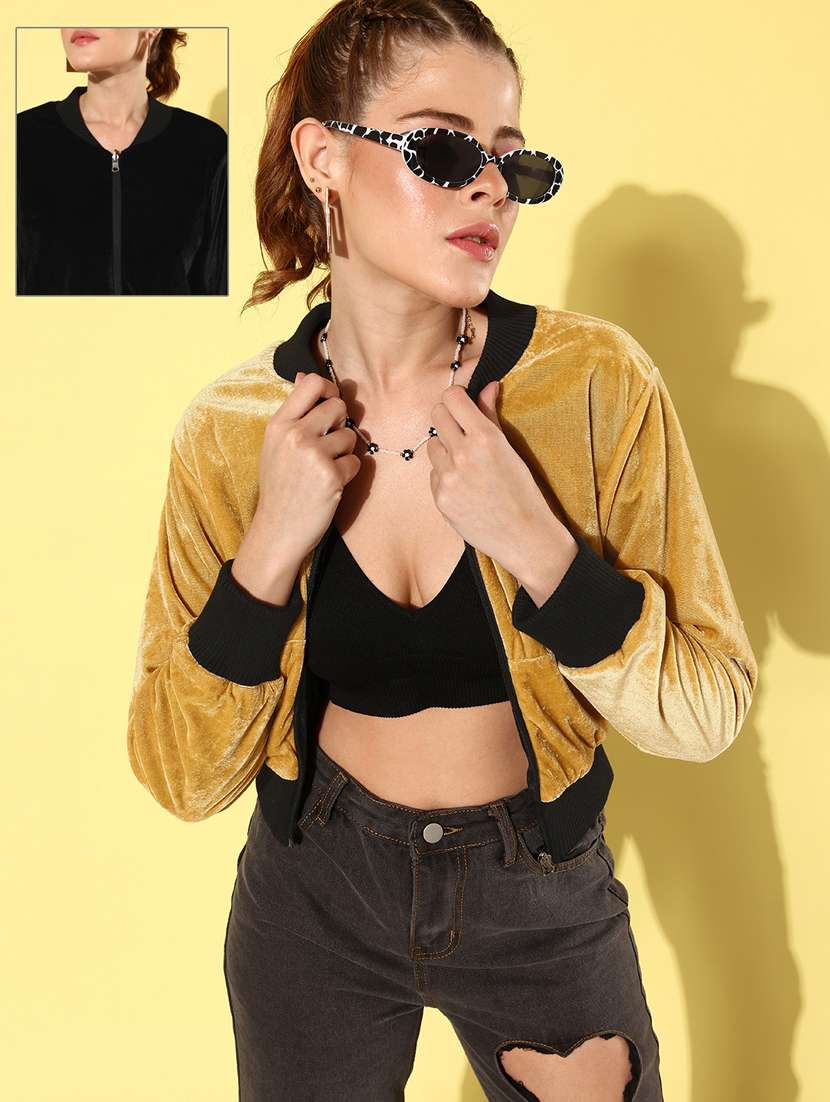 solid yellow velvet reversible jacket