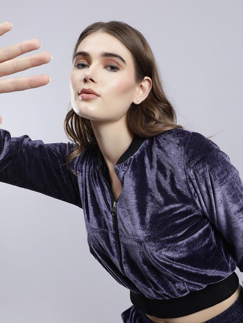 women blue solid summer jacket - 20853034 - Standard Image - 2