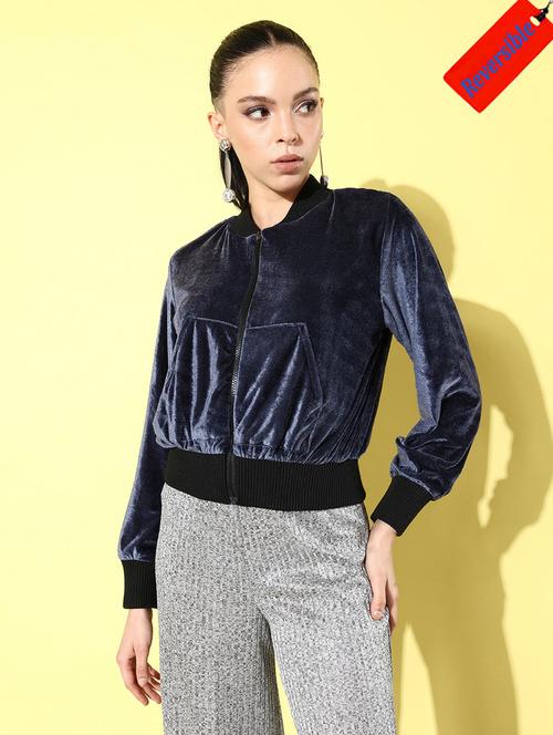 women blue solid summer jacket - 20853035 - Standard Image - 0