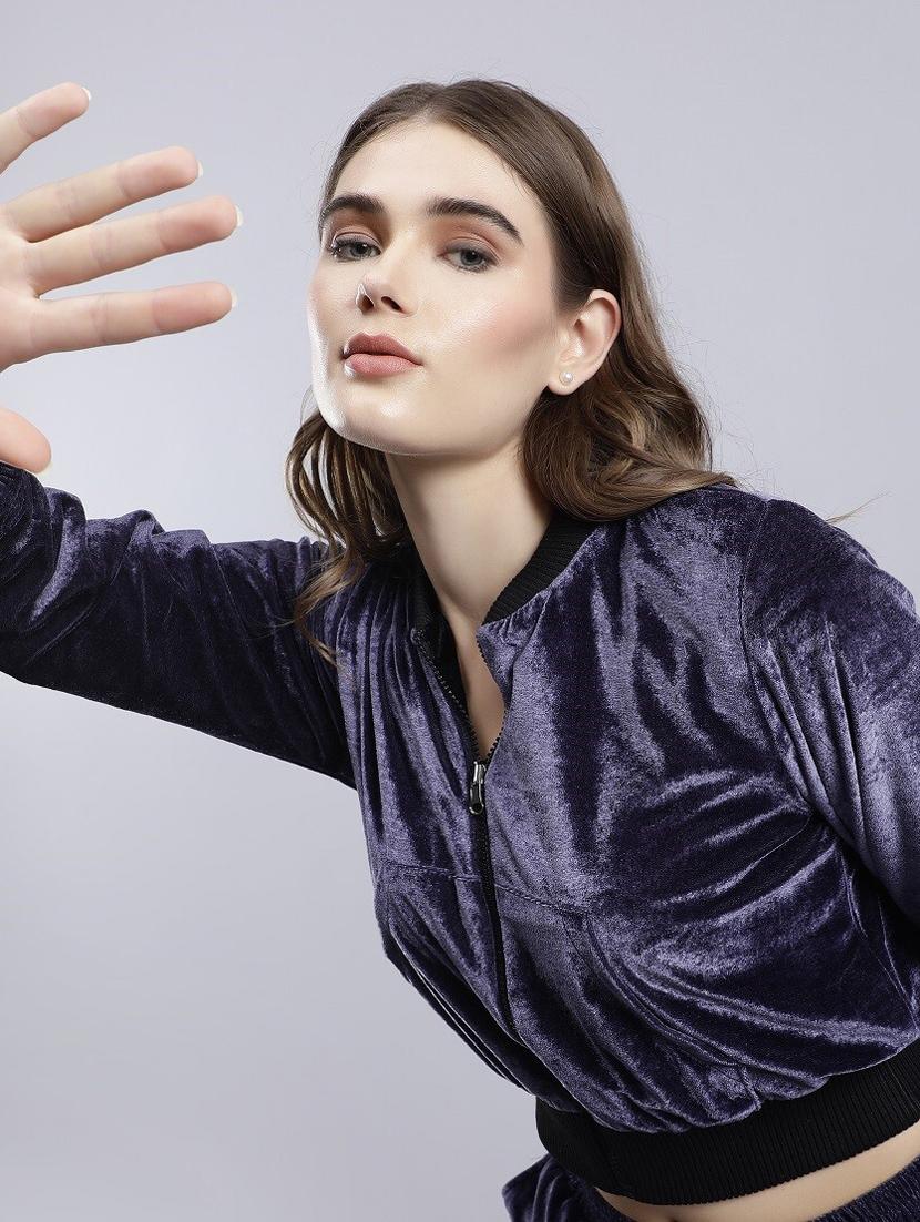 women blue solid summer jacket - 20853035 - Standard Image - 7