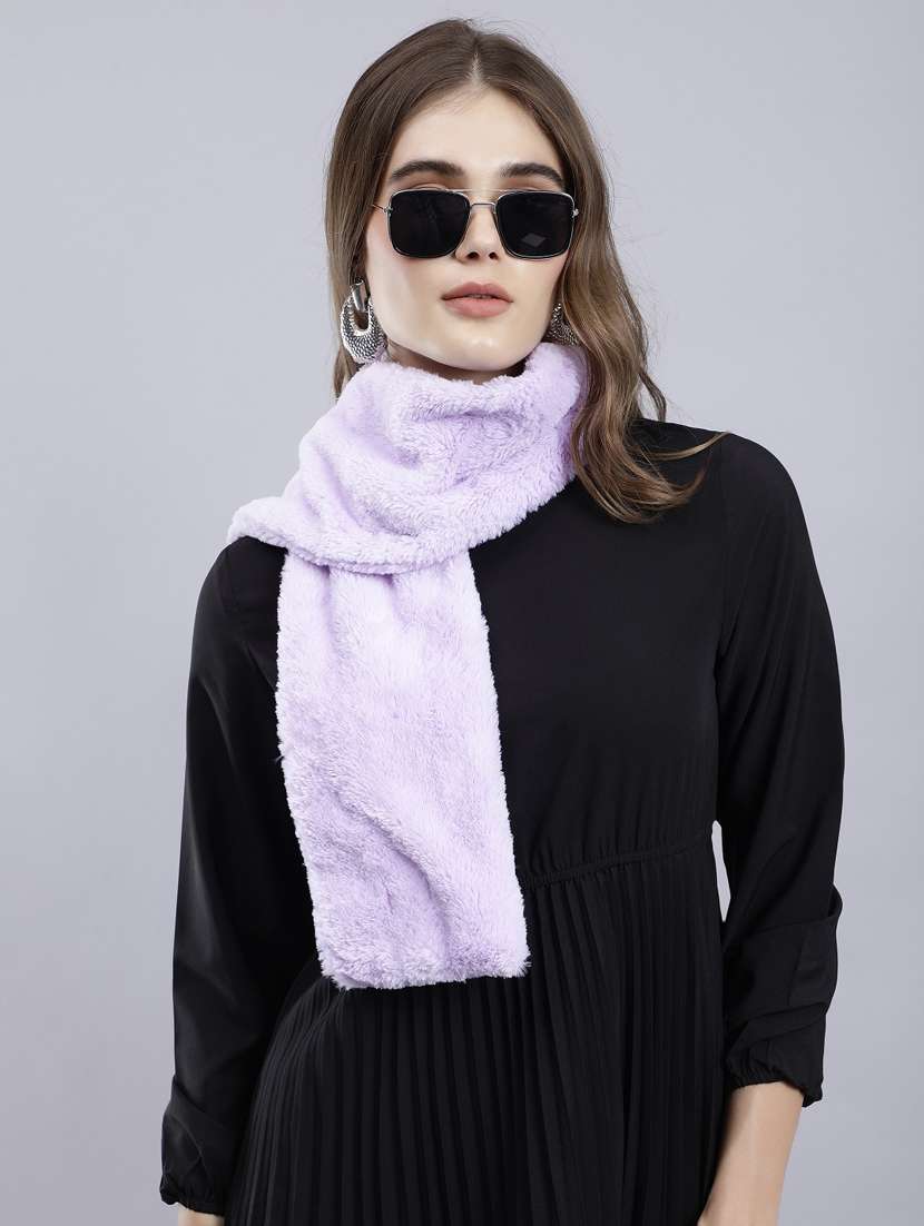 women solid fur muffler