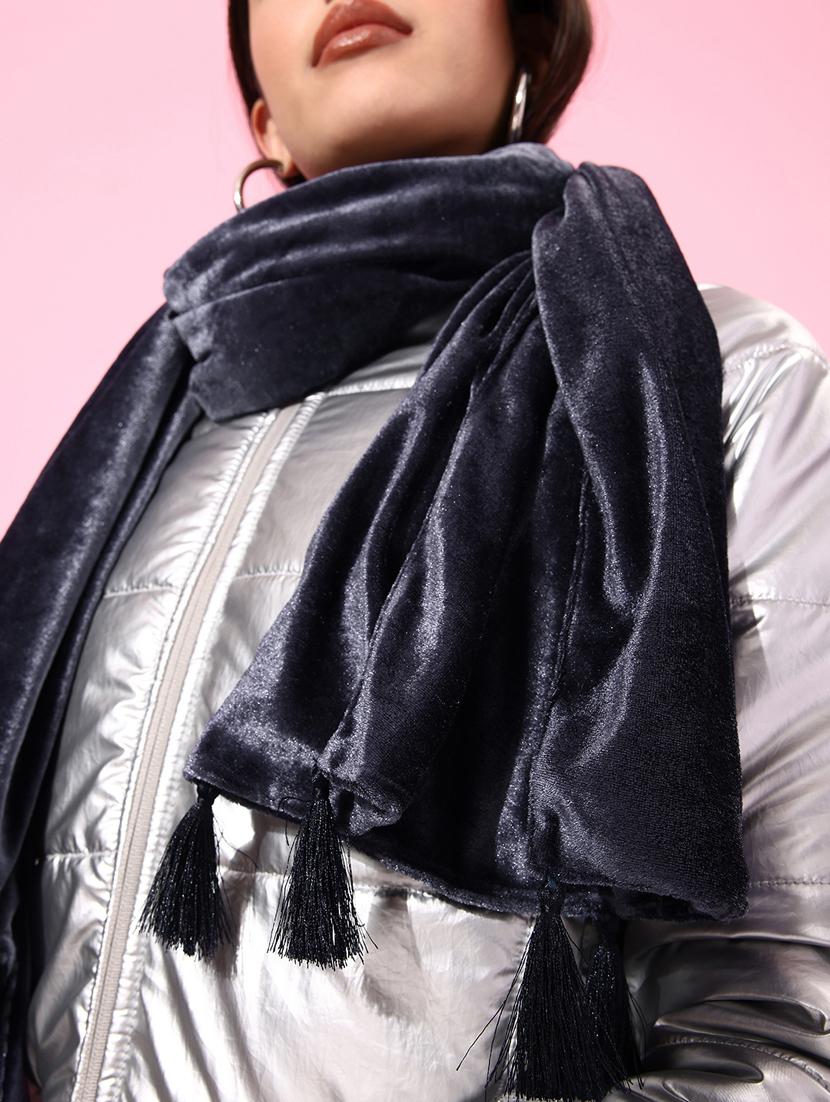 solid dark grey velvet muffler - 20853060 - Standard Image - 2