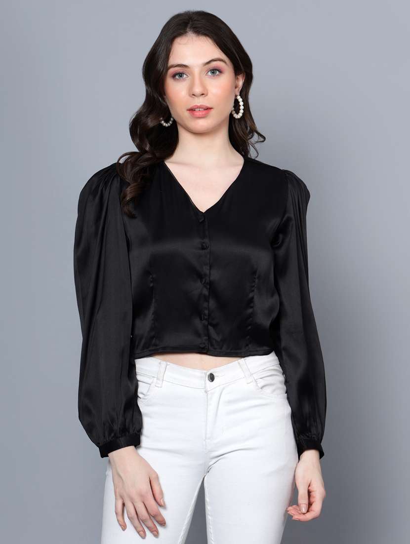 black satin crop top - 20853080 -  Zoom Image - 0