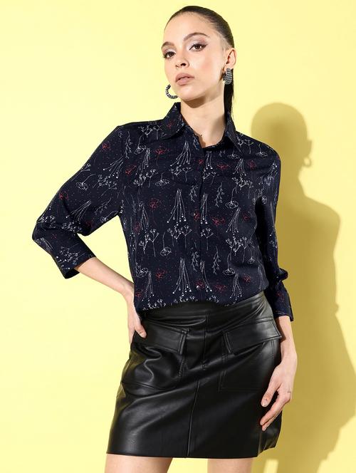 navy blue printed regular shirt - 20853087 -  Standard Image - 0
