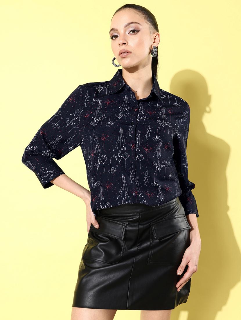 navy blue printed regular shirt - 20853087 -  Zoom Image - 0
