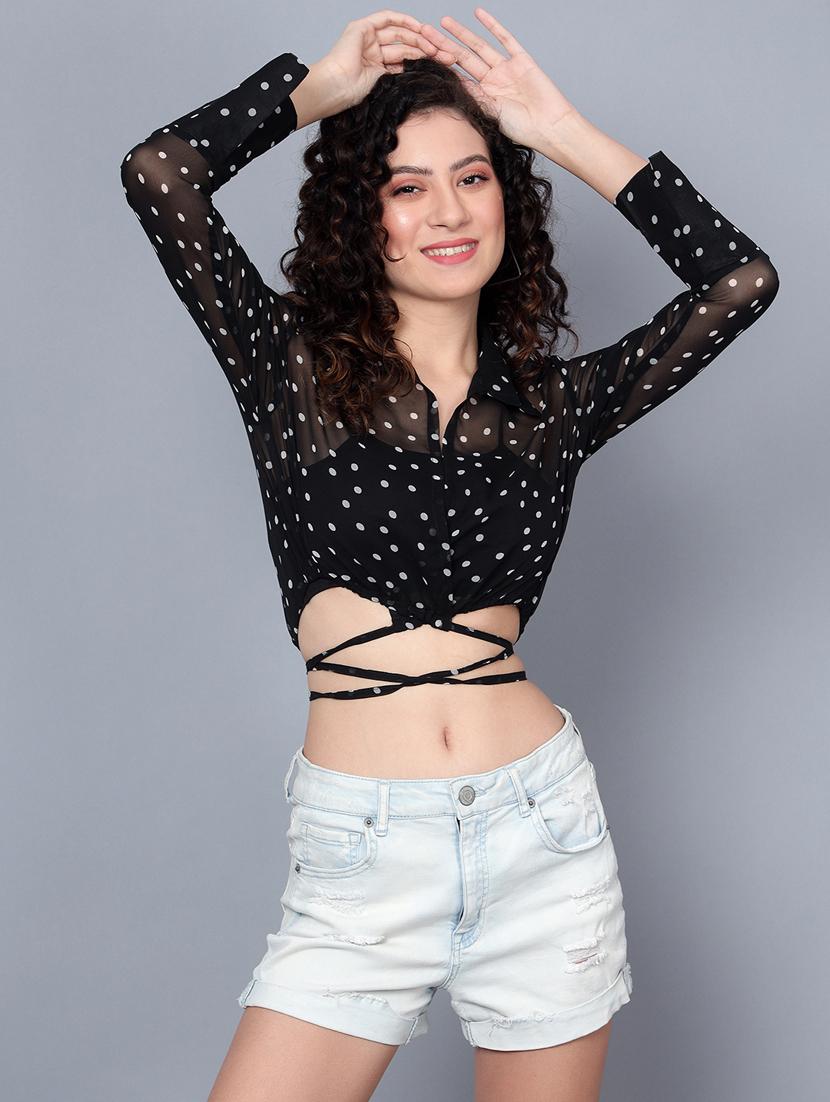 black georgette crop shirt - 20853089 -  Zoom Image - 0