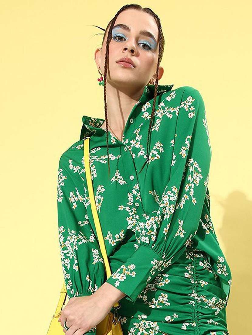 green floral printed regular shirt