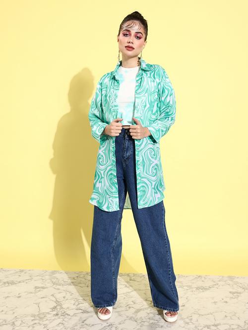 green modal printed long shirt - 20853100 -  Standard Image - 0
