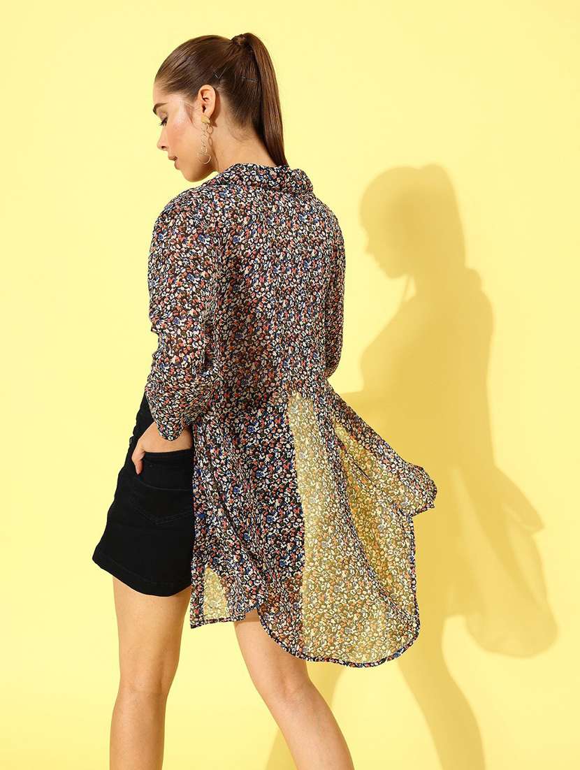 blue chiffon printed long shirt - 20853102 -  Standard Image - 2