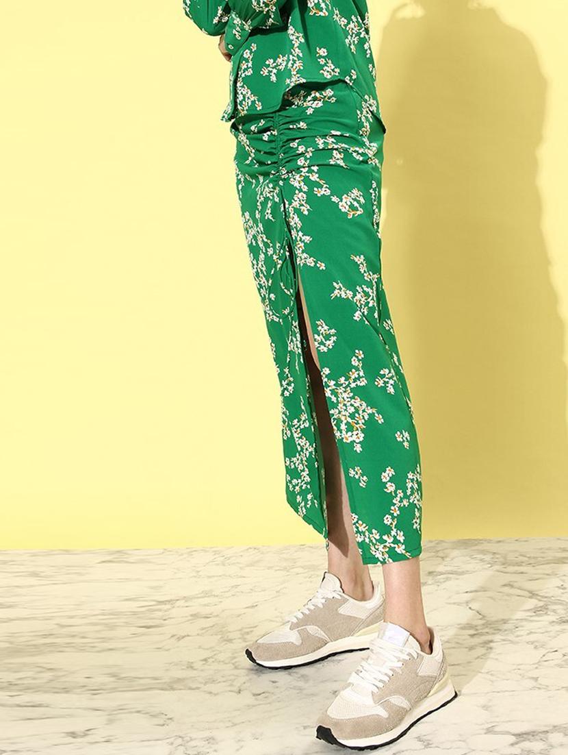 women mid-rise green floral printed a-line skirt - 20853121 - Standard Image - 2