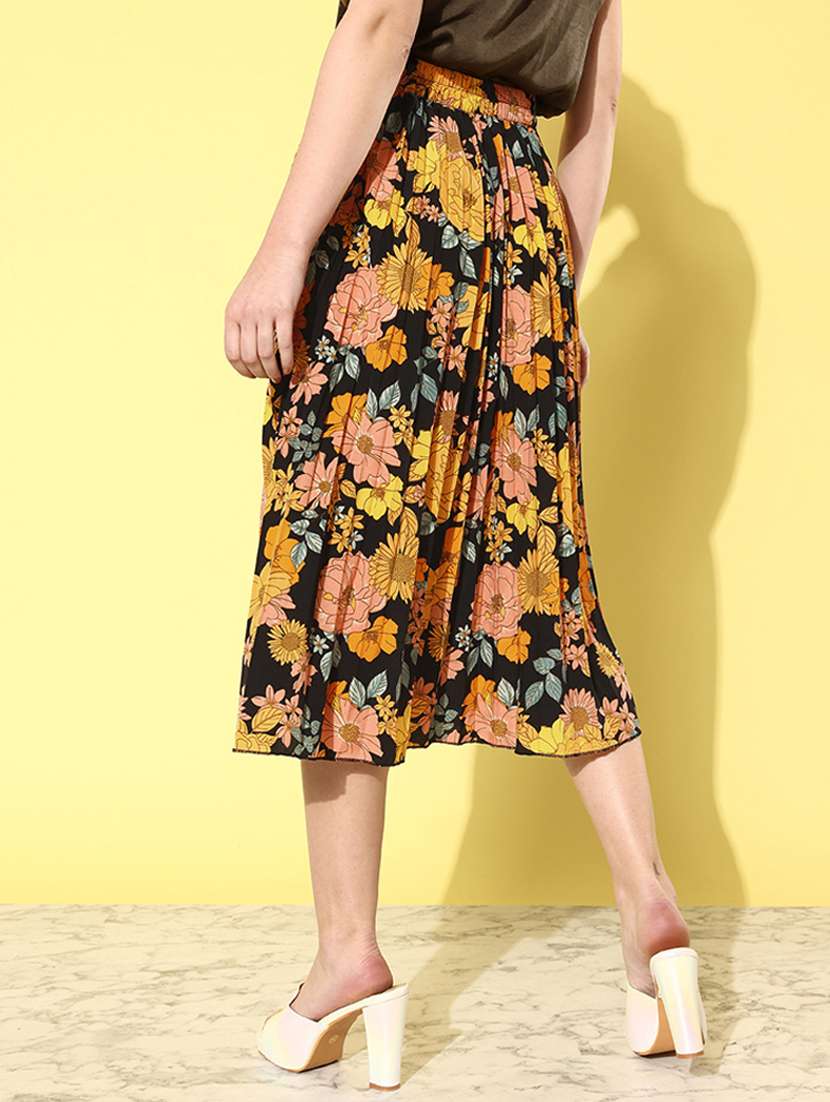 women mid-rise black floral printed pleated skirt - 20853123 - Standard Image - 2