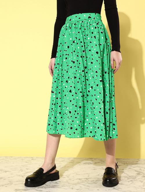 women mid-rise green printed pleated skirt - 20853127 -  Standard Image - 0