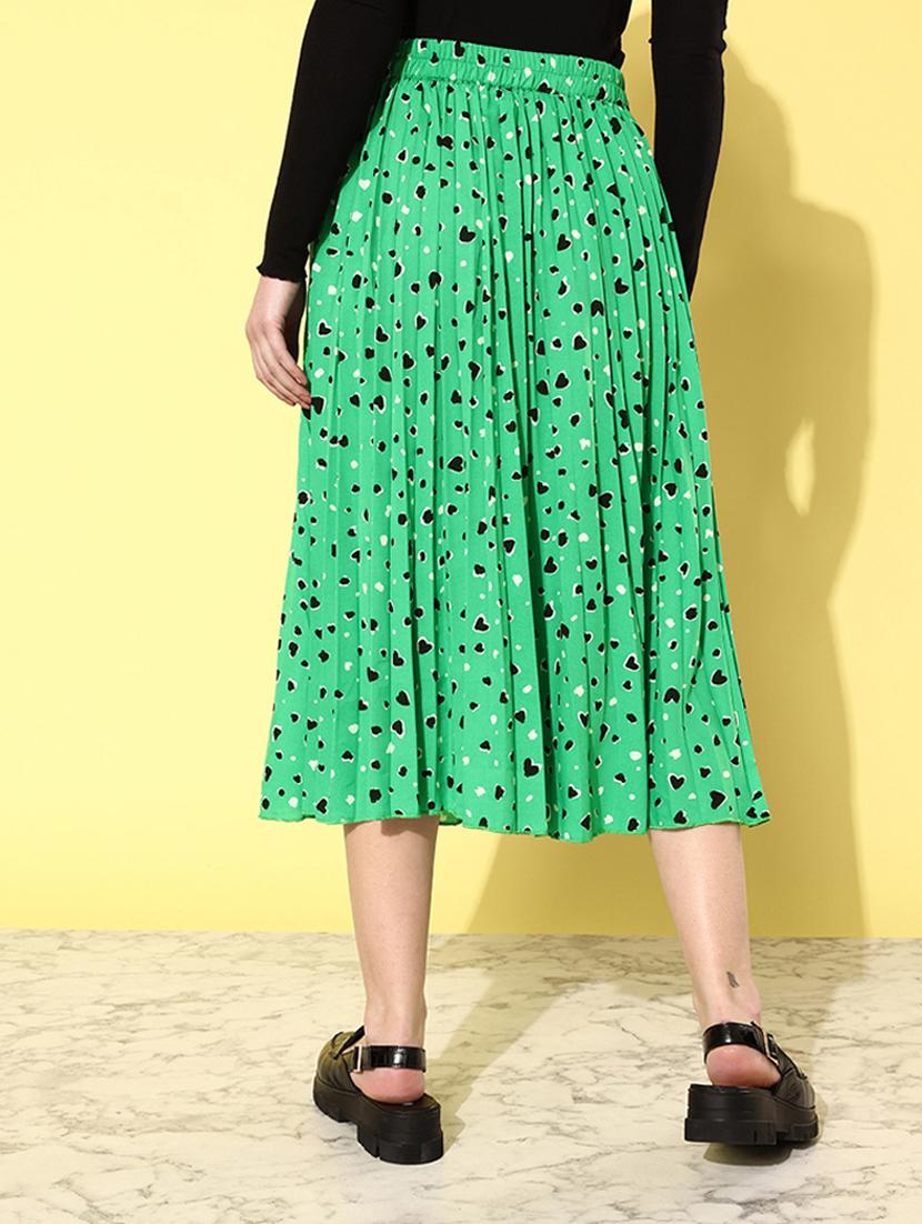 women mid-rise green printed pleated skirt - 20853127 - Standard Image - 2