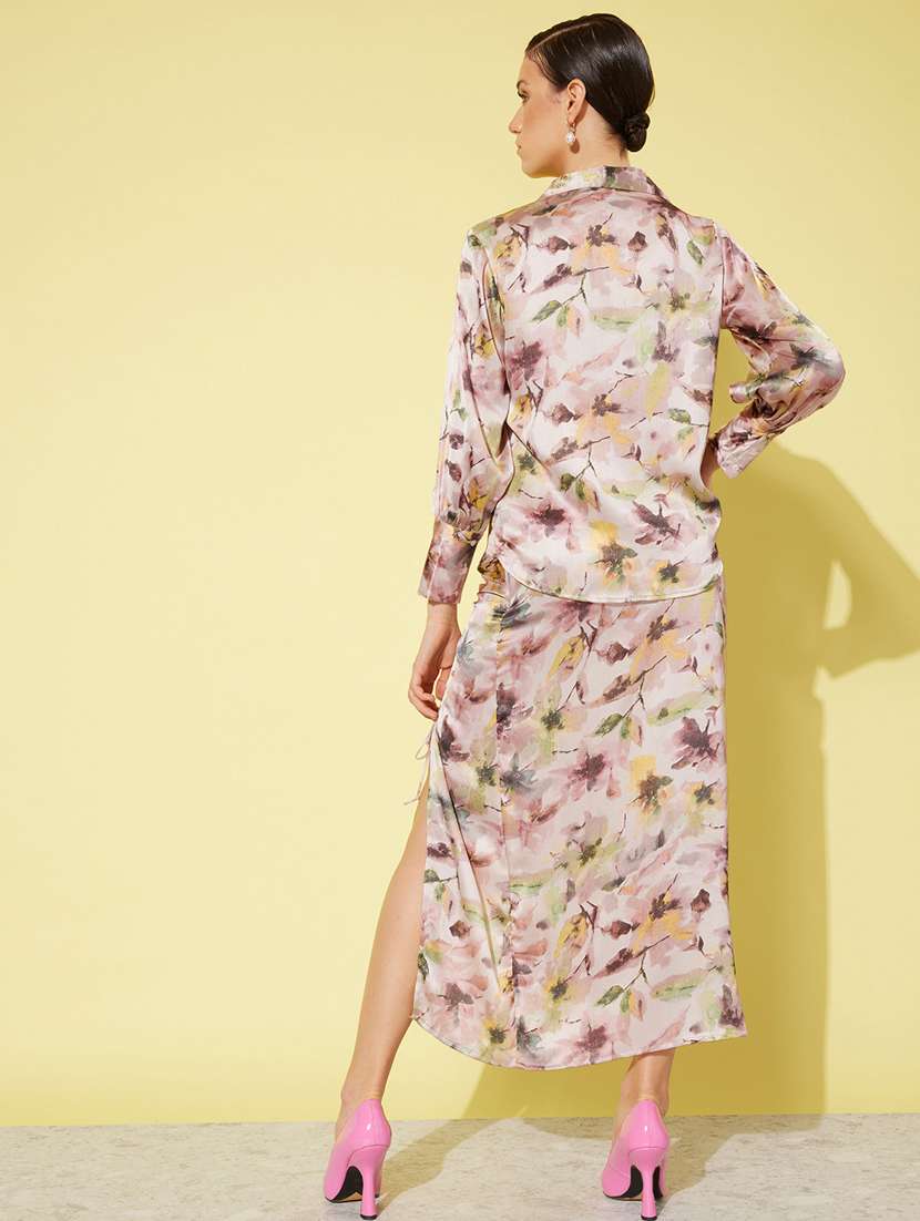 pink printed high slit detailed skirt - 20853129 - Standard Image - 2