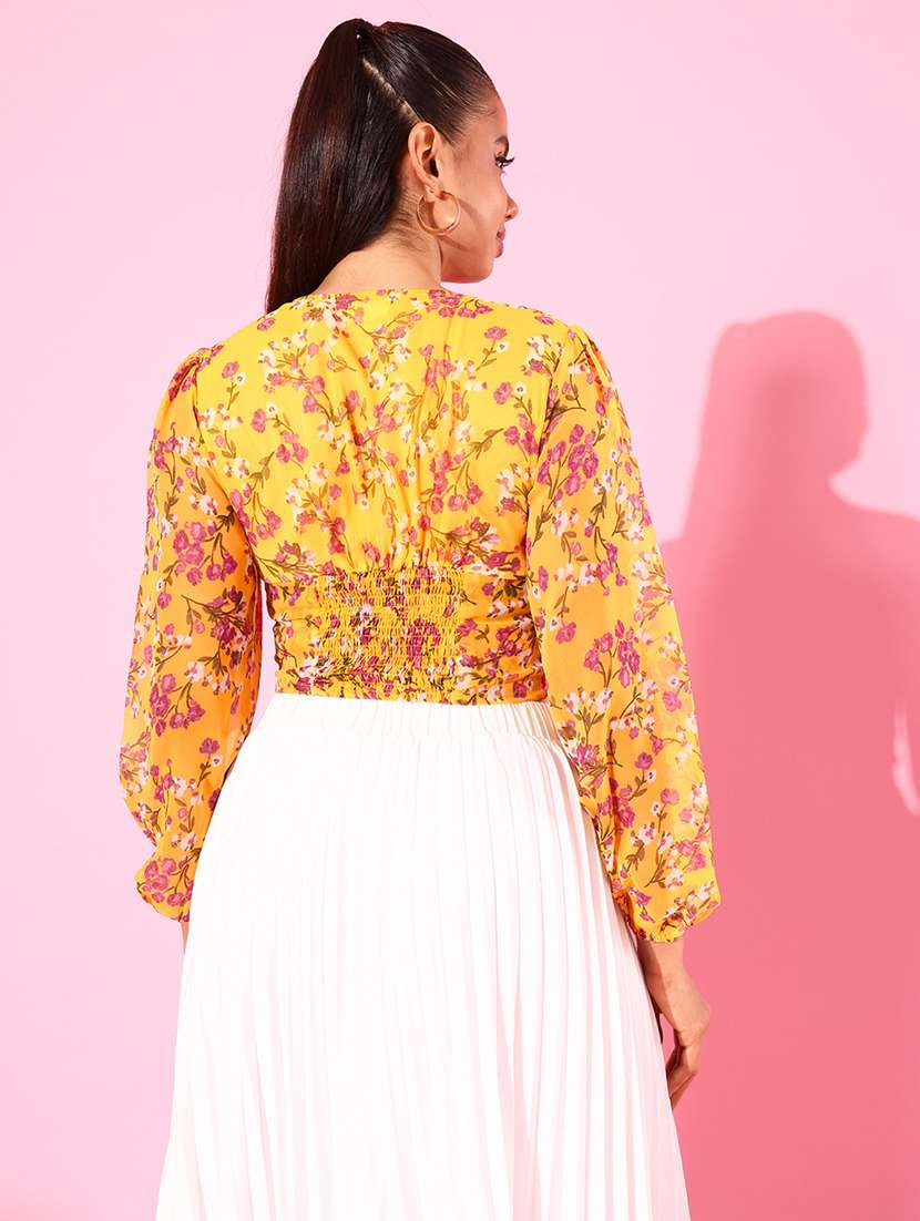 women yellow floral printed crop top - 20853157 -  Standard Image - 2