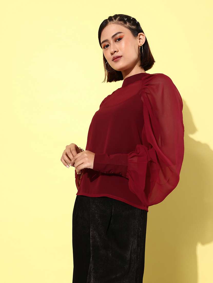 women maroon solid regular top